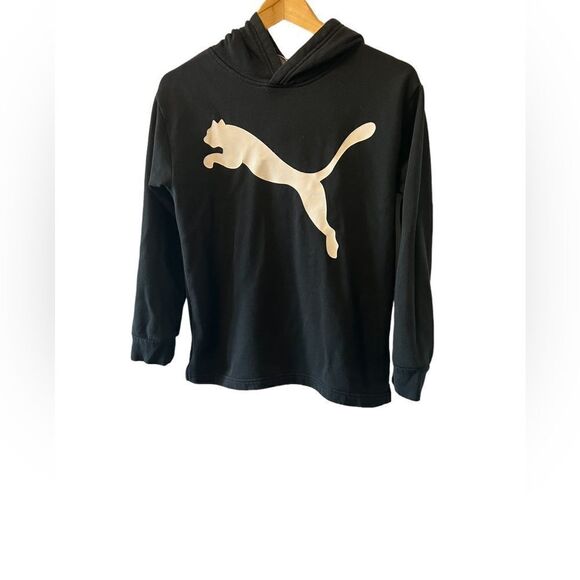 KIDS PUMA Black Graphic Print Pullover Hooded Sweatshirt L (14-16) - Picture 1 of 7